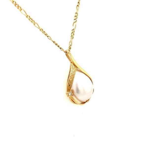 14k Mabe Pearl/Diamond Pendant Necklace - Picture 4 of 10